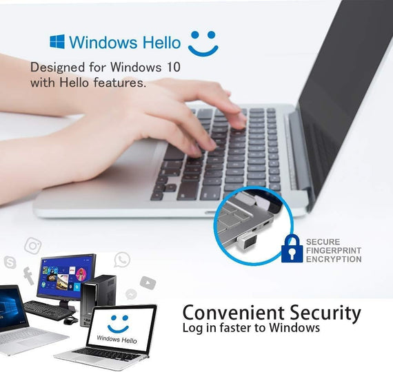 NÖRDIC USB Windows Hello Fingeravtrycksläsare för Windows 11/10, Säkerhetsenhet för inloggning på datorer, Säkerhetslås