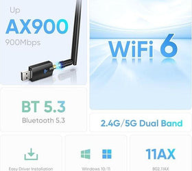 NÖRDIC WIFI6 Bluetooth 5.3 trådlös adapter Dual band 2.4/5.8GHz