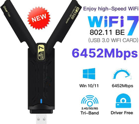 NÖRDIC WiFi 7 USB 3.0 trådlös adapter med tri-band och hög hastighet för stationära och bärbara datorer, Windows 10/11, Plug & Play