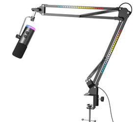 NÖRDIC XLR/USB dynamisk mikrofonkit, RGB-justerbart mikrofonarmstativ för streaming, gaming, voice-over och inspelning
