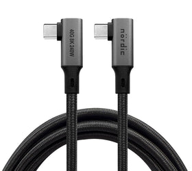 vinklad 1m USB4 USB-C till C nylonflätad kabel PD3.1 240W 40G 8K60Hz 4K144Hz grå
