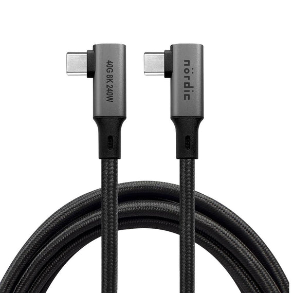 vinklad 1m USB4 USB-C till C nylonflätad kabel PD3.1 240W 40G 8K60Hz 4K144Hz grå