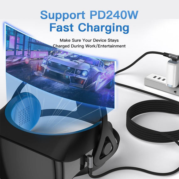 vinklad 1m USB4 USB-C till C nylonflätad kabel PD3.1 240W 40G 8K60Hz 4K144Hz grå