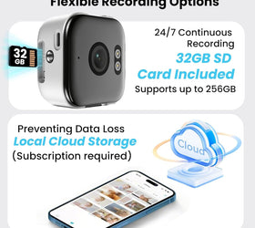 NÖRDIC 2K Övervakningskamera, WiFi kompatibel inomhus med 32GB SD-kort, 5GHz & 2.4GHz stöd för AI Starlight Color Night Vision, AI Person &  Rörelsedetektion