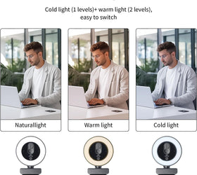 NÖRDIC HD 4K-webbkamera för PC och laptop, 360° justerbar med autofokus, 3-färgs touchbelysning för videosamtal, livestreaming och distansarbete