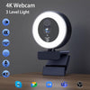 NÖRDIC HD 4K-webbkamera för PC och laptop, 360° justerbar med autofokus, 3-färgs touchbelysning för videosamtal, livestreaming och distansarbete