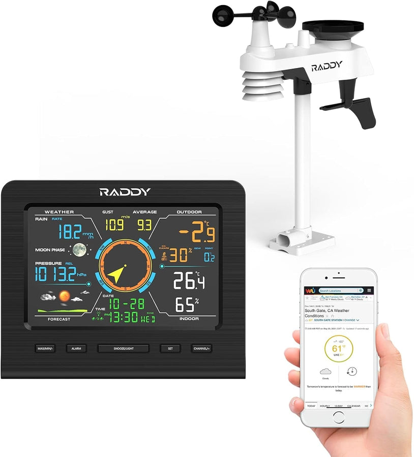 Professionell trådlös väderstation 13-i-1 med utomhussensor, termometer, barometer, hygrometer, vind- och regnmätare, 5" LCD-Display