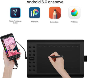 Professionell grafisk ritplatta med 12+16 programmeringsknappar. Kompatibel med Windows Mac Android och den är batterifri
