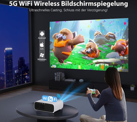 Projektor med WiFi och Bluetooth, 20 000 Lumen, 4K-stöd, Full HD 1080P-upplösning, stöd för Switch och PS5