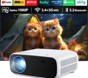 Projektor med WiFi och Bluetooth, 20 000 Lumen, 4K-stöd, Full HD 1080P-upplösning, stöd för Switch och PS5
