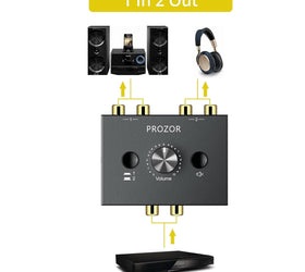 RCA Stereo Audio Switcher - 2 in 1 Out R/L Stereo Audio Switch, 1 in 2 Out Stereo Audio Splitter
