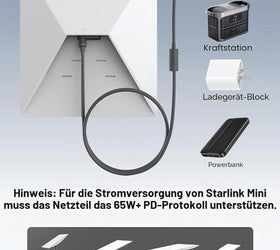 Starlink Mini DC 5,5×2,1mm till USB-C-kabel 20cm, vattentät, smart PD-chip, för 100W+ PD-laddare, powerbank och kraftstation