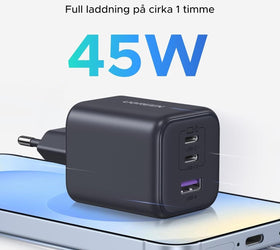 UGREEN 45W USB-C Laddare 3-portar, PPS snabbladdare