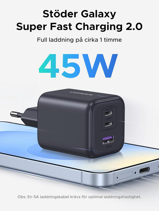 UGREEN 45W USB-C Laddare 3-portar, PPS snabbladdare
