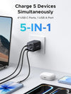 UGREEN 5-portars 45W USB-C snabbladdare med GaN, PD/PPS/QC och 4 USB-C-portar för iPhone 17/16/15, Galaxy S26/S25/S24/S23, iPad, MacBook Neo/Air