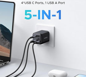 UGREEN 5-portars 45W USB-C snabbladdare med GaN, PD/PPS/QC och 4 USB-C-portar för iPhone 17/16/15, Galaxy S26/S25/S24/S23, iPad, MacBook Neo/Air