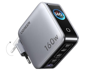 UGREEN Nexode Pro 160W USB-C laddare med 5 portar, 4xUSB-C + 1xUSB-A, Smart-Display och Touchkontroll