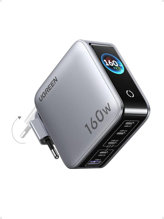 UGREEN Nexode Pro 160W USB-C laddare med 5 portar, 4xUSB-C + 1xUSB-A, Smart-Display och Touchkontroll