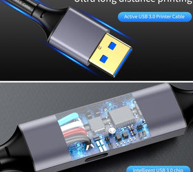 NÖRDIC USB 3.0 Aktiv Skrivarkabel - 5m USB A till USB B 3.0 Kompatibel med skrivare, konferenskamera, dockningsstation, hårddisk och mer