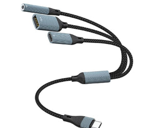 NÖRDIC USB-C Splitter 1 till 3, 1xUSB-A 1xUSB-C PD60W 1x3,5mm hörlursuttag OTG Kabel