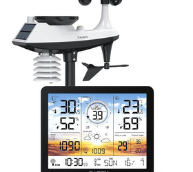 Trådlös väderstation för inomhus- och utomhusbruk, professionell termometer, radiostyrd klocka, temperatur- och luftfuktighetsmätare, 7,4" LCD-Display