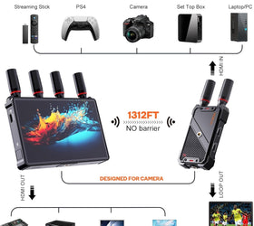 NÖRDIC Trådlös Portabel 7" skärm, video sändare och mottagare, 2.4G/5.0G, 4k HDMI INPUT / 1080p OUTPUT, 400m