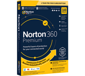 NORTONLIFELOCK Norton 360 Premium (75GB, 1 användare, 10 enheter, 1 år)