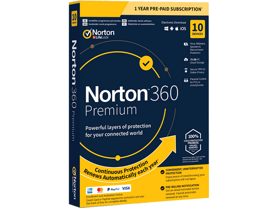 NORTONLIFELOCK Norton 360 Premium (75GB, 1 användare, 10 enheter, 1 år)