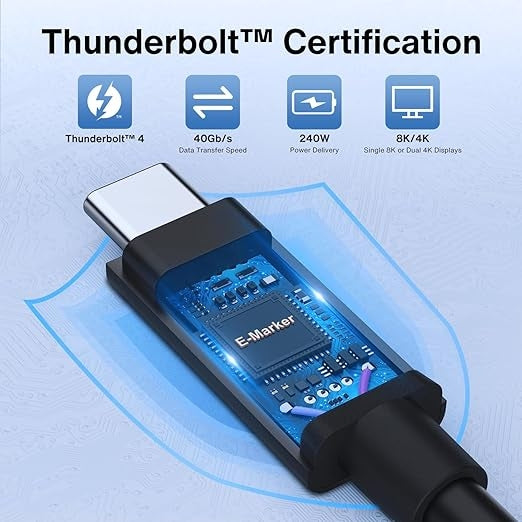 iVANKY Intel Certified Thunderbolt 4 Kabel 1,5 m 240W Laddning 40Gbps 8K Skärm USB-C till USB-C