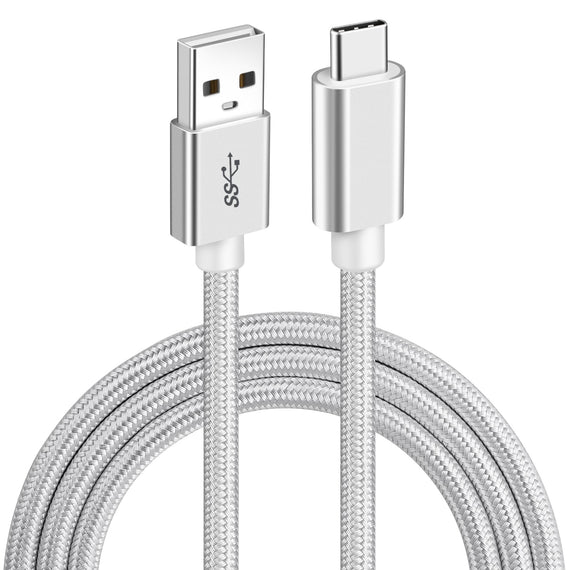 1m USB3.2 Gen1 USB-C till A nylonflätad kabel snabbladdning 3A 5Gbps Power Delivery PD 60W vit