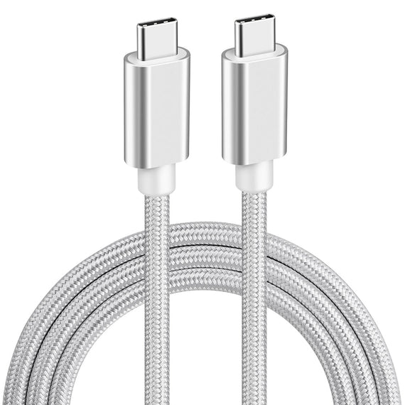 1,5m USB3.2 Gen1 USB-C till C nylonflätad kabel snabbladdning 3A 5Gbps Power Delivery PD 60W vit