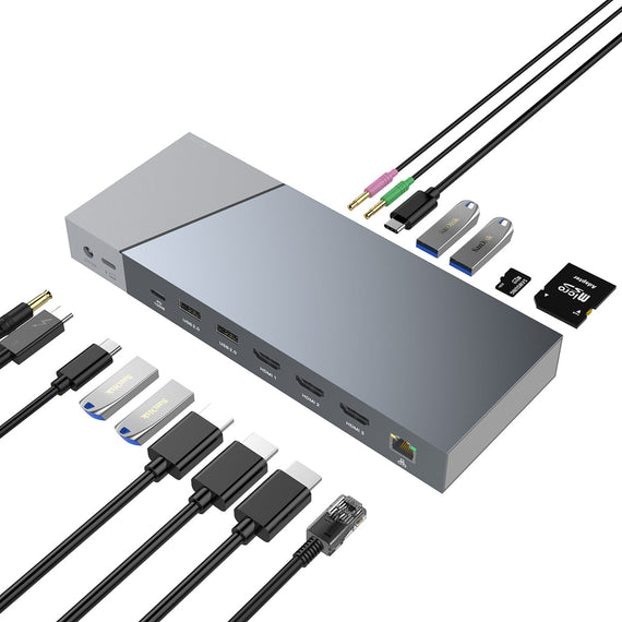 DisplayLink USB-A & USB-C Dockingsstation 1 till 15 för trippla monitorer 3xHDMI 4K30Hz för Mac M1 M2 Thunderbolt 3 & 4