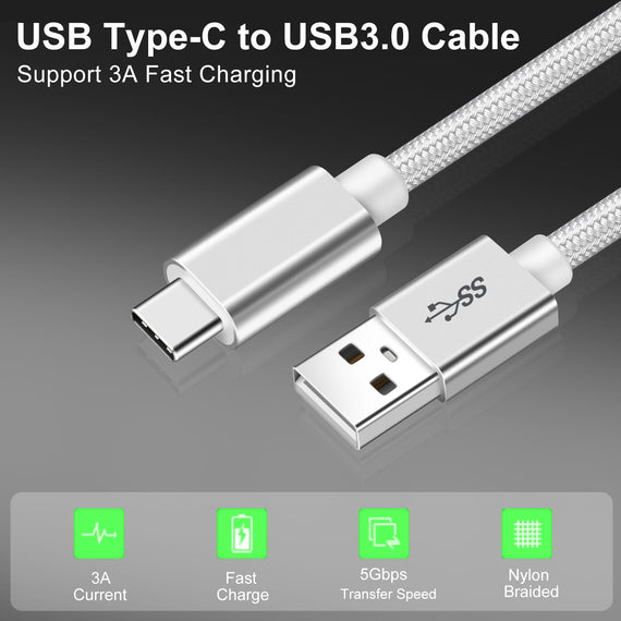 1m USB3.2 Gen1 USB-C till A nylonflätad kabel snabbladdning 3A 5Gbps Power Delivery PD 60W vit