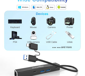 NÖRDIC USB-A och C nätverksadapter 1xGiga LAN 2xUSB-C 5G 2xUSB-A 5G
