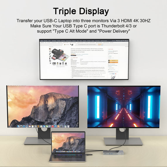DisplayLink USB-A & USB-C Dockingsstation 1 till 15 för trippla monitorer 3xHDMI 4K30Hz för Mac M1 M2 Thunderbolt 3 & 4