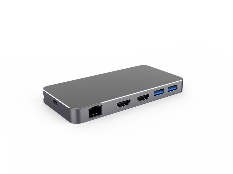 NÖRDIC 1 till 7 USB-C dockningsstation för dubbla monitorer 2xHDMI 8K30Hz 4K120Hz PD3.0 100W 2xUSB-A 1xUSB-C 1xRJ45 Giga Macbook M1 & M2