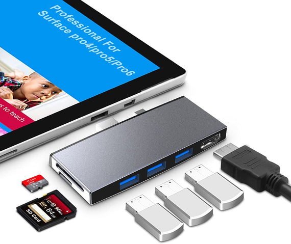 USB dockningstation för MicroSoft Surface 1xHDMI4k30Hz 3xUSB-A 5Gbps och 1xTF och 1xSD