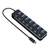 NÖRDIC 7-port hubb USB-C 3.0 5Gbps med individuell switch 25cm kabel svart aluminium