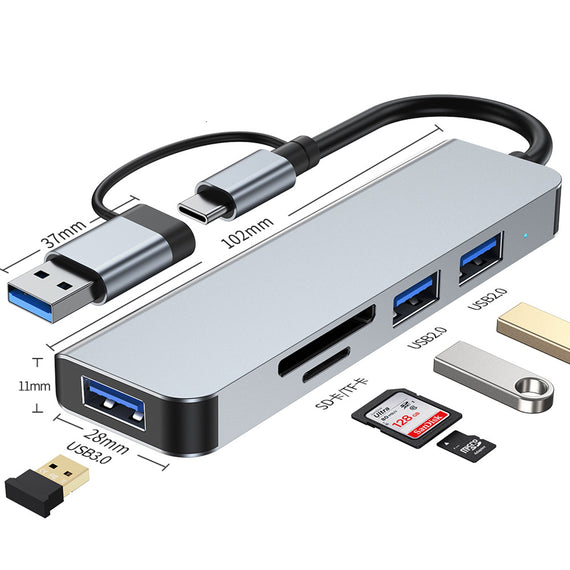 USB Hubb 5ports 2xUSB-A 2.0 1xUSB-A 3.0 1xTF 1xSD