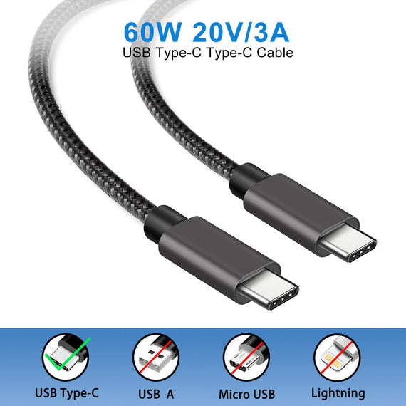 1,5m USB3.2 Gen1 USB-C till C nylonflätad kabel snabbladdning 3A 5Gbps Power Delivery PD 60W