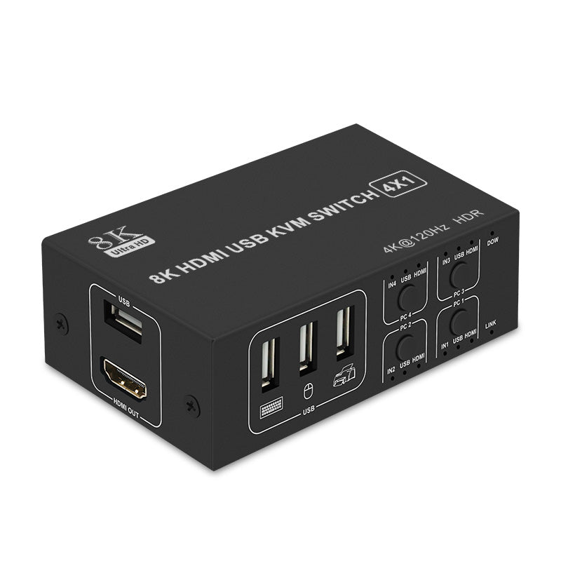 KVM Switch 4 PC till 1xHDMI 8K60Hz och 4xUSB HDCP 2.2 för Xbox, PS5, Laptop