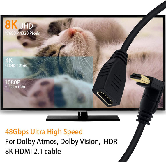 vinklad HDMI adapter 8K60Hz 4k120Hz 48Gbps hane till hona HDMI2.1 15cm