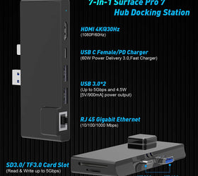 NÖRDIC USB 7-Port dockningstation för MicroSoft Surface Pro7 1xHDMI4k30Hz 2xUSB-A 5Gbps 1xUSB-C PD87W 1xRJ45 LAN och 1xTF och 1xSD