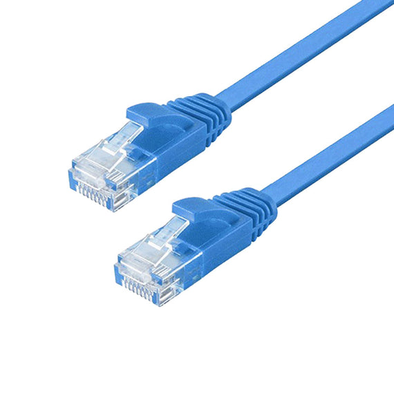 Cat6 U/UTP flat nätverkskabel 7,5m 250MHz bandbredd och 10Gbps överföringshastighet blå