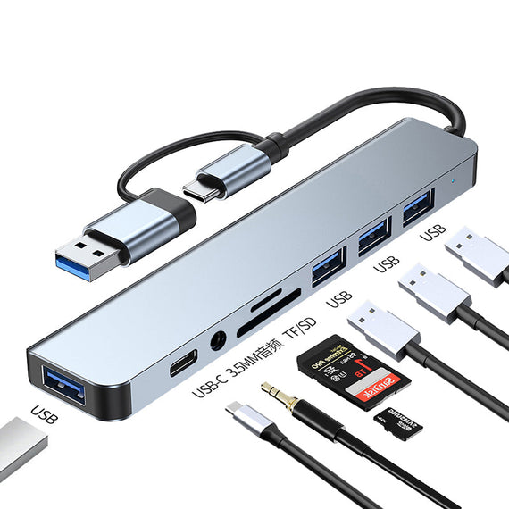 USB Hubb 8ports 3xUSB-A 2.0 1xUSB-A 3.0 1xUSB-C 3.1 1xSD 1xmicroSD 1xAudio