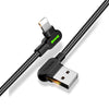 Mcdodo CA-4671 Vinklad Apple Lightning (Non MFI) till vinklad USB A kabel för synkning och snabb laddning, med LED, svart, 1,2m