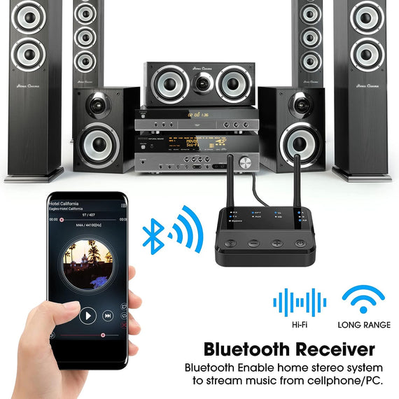 Bluetooth 5.2 trådlös sändare dual link mottagre DAC Qualcomm aptXLL aptX HD 3.5mm AUX RCA optisk