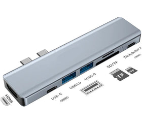 NÖRDIC 2 till 7 USB-C dockningsstation för MacBook Pro och Air 1xHDMI 4K30Hz 1xUSB-A 3.1 1xUSB-A 2.0 1xUSB-C 3.1 1xUSB-C 100W PD 1x SD/TF kortläsare