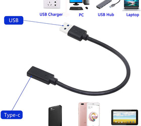 USB C till OTG USB A adapter metal svart 15cm
