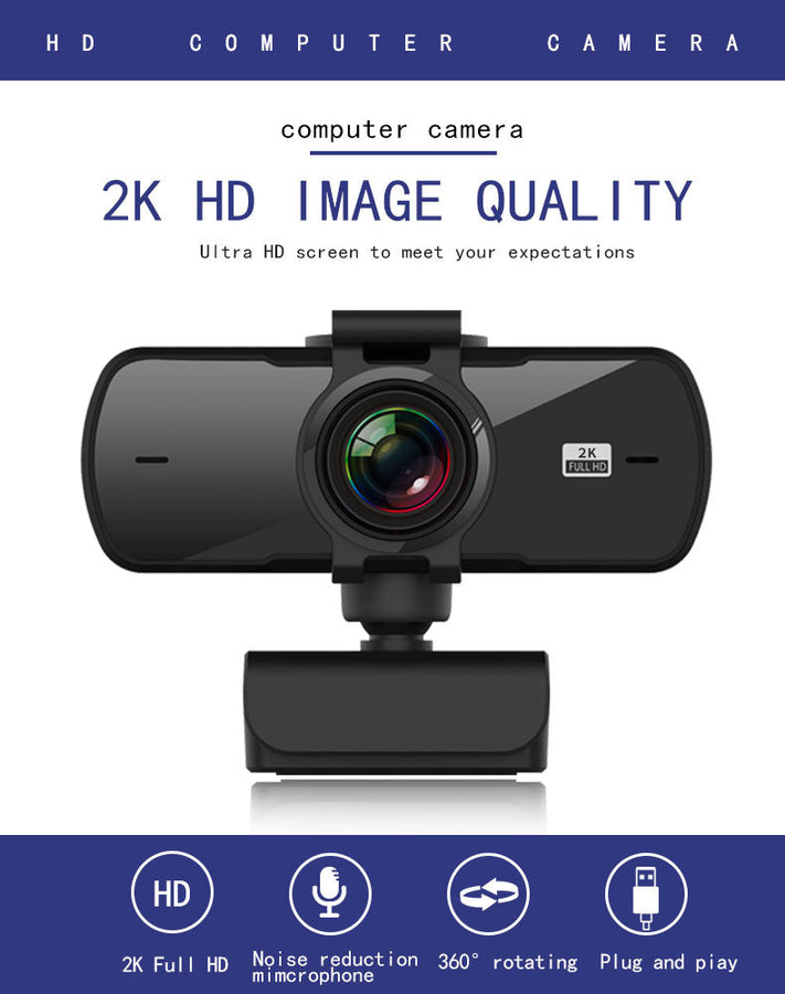 USB Webcam 2K Full HD 30fps med mikrofon roterbar 360grader 4megapixel